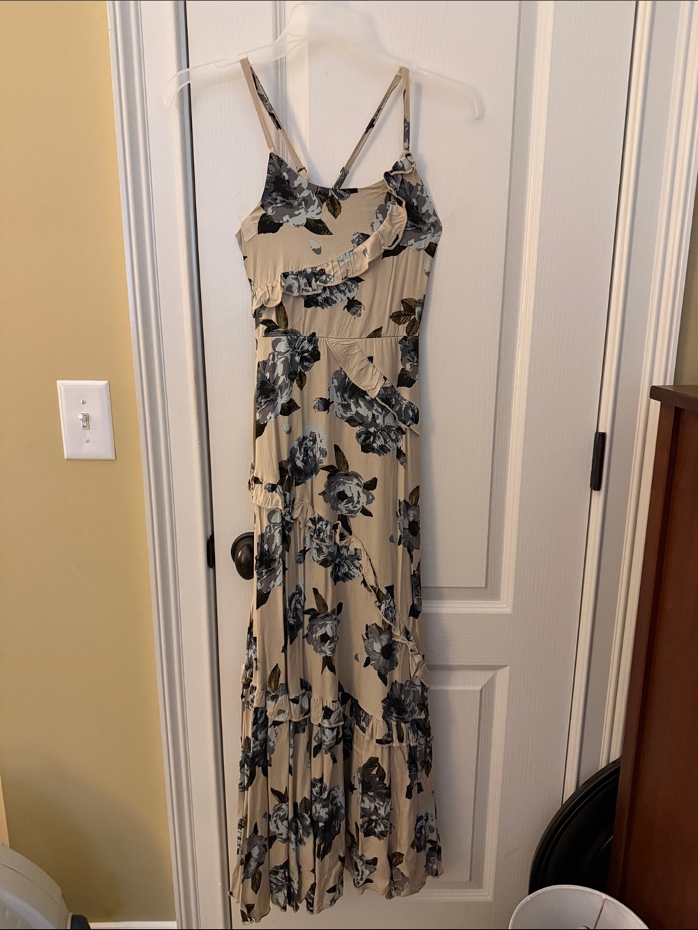 Mia Joy Beige Floral Ruffle Maxi Dress for Girls
